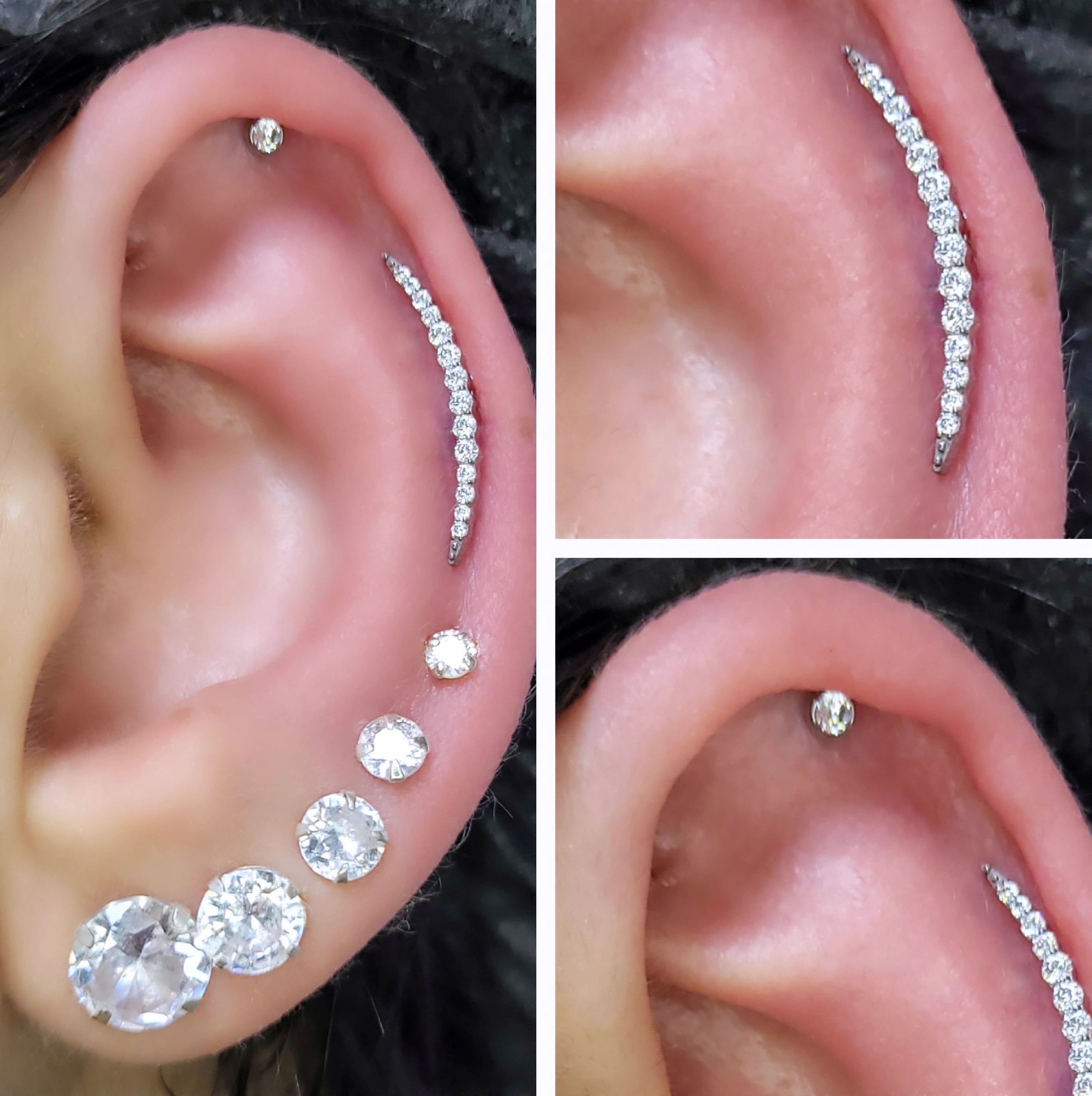 Hélix e lóbulo com joias cravejadas